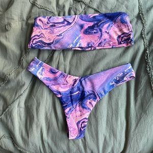 Blue and pink marble bikini